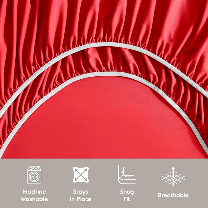 Nestl Short Queen Sheet Set - 1800 Ultra-Soft Microfiber - Double Brushed - Deep Pockets - Easy Fit - 4 Piece Set - Bed Sheets (Short Queen, Red)