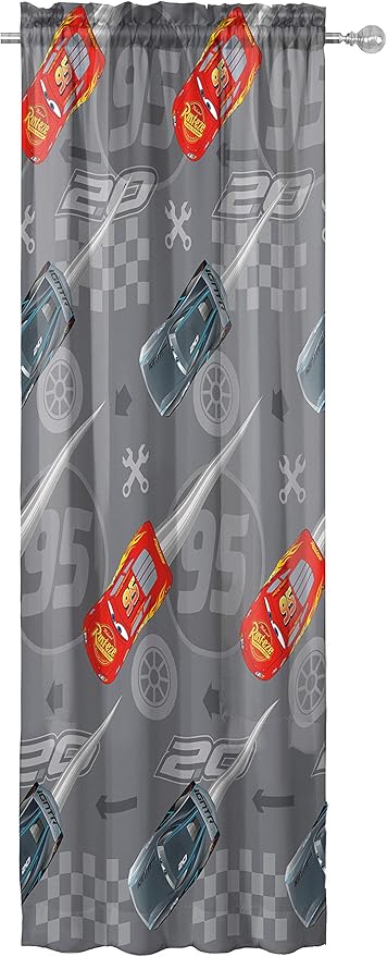 Jay Franco Disney Pixar Cars Lighnting Speed 63" Inch Drapes - Beautiful Room Decor & Easy Set Up, Bedding Features Lightning McQueen - Curtains Include 2 Tiebacks, 4 Piece Set (Official Product)
