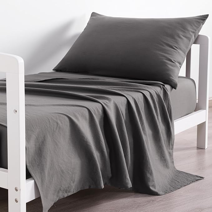 NTBAY Toddler Sheet Set - 3-Piece Microfiber Crib Sheet Set - Flat Sheet, Fitted Sheet, Pillowcase - Solid Toddler Bedding, Dark Grey