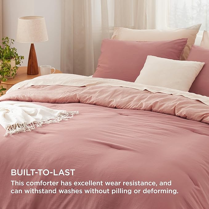 Bedsure King Comforter Set, Pink Clay Soft Prewashed Bedding for All Seasons, 3 Pieces GentleSoft™ Bed Set, 1 Lightweight Comforter (104"x90") and 2 Pillowcases (20"x36")