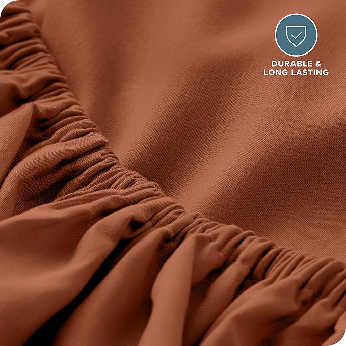 Bare Home Fitted Bottom Sheet Queen Size - Premium 1800 Microfiber - Ultra-Soft Hotel Luxury - Deep Pocket - Durable and Long Lasting (Queen, Terracotta)