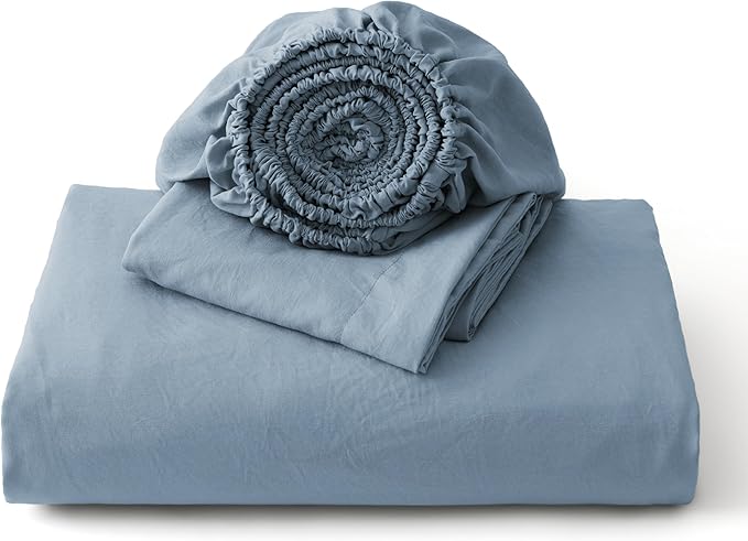 Bedsure Duvet Cover King Size with Fitted Sheet - 4 Pieces Prewashed Cotton-Like Polyester Extra Soft Bedding Set, Includes 1 Duvet Cover 104x90 Inches, 2 Pillow Shams, 1 Fitted Sheet, Mineral Blue