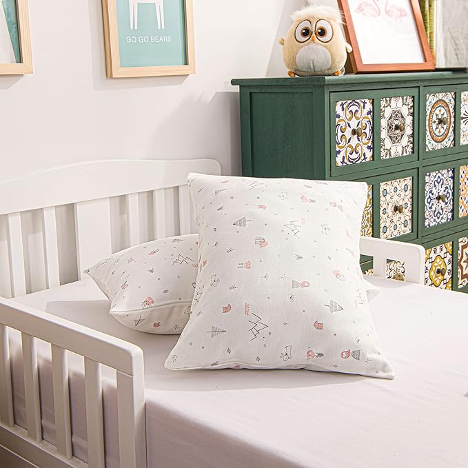 NTBAY Organic Cotton Toddler Pillowcases - Super Soft & Breathable Jersey Cotton Toddler Pillow Cases, 13”x18” Pillow Cases with Envelope Closure, Pink Owl