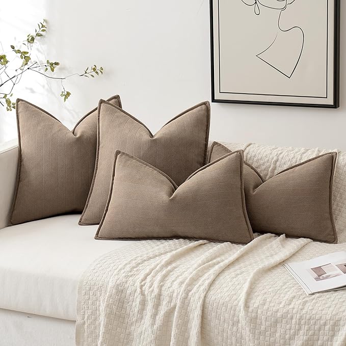 MIULEE Pack of 2 Coco Brown Decorative Pillow Covers 16x16 Inch Soft Chenille Luxurious Couch Throw Pillows Farmhouse Cushion Covers with Elegant Design for Sofa Bedroom Living Room Home Decor