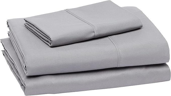 Amazon Basics Lightweight Super Soft Easy Care Wrinkle-Free Breathable Brushed Microfiber 3-Piece Bed Sheet Set with 14-Inch Deep Pockets,Twin,Dark Gray,Solid,(Pack of 4)