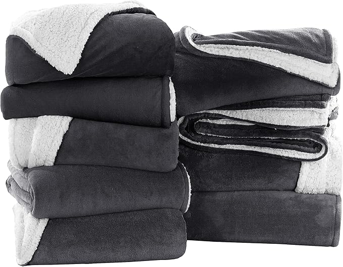 MOONLIGHT20015 Grey Sherpa Blankets Queen Size for Bed - Wholesale Bulk Pack of 9 Sherpa Blankets - Soft Fluffy Throw Blanket for Hotels, Guest Bedroom, 90x90 Inches