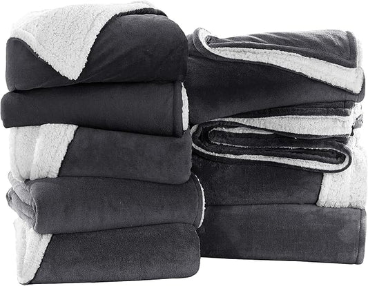 MOONLIGHT20015 Grey Sherpa Blankets Queen Size for Bed - Wholesale Bulk Pack of 9 Sherpa Blankets - Soft Fluffy Throw Blanket for Hotels, Guest Bedroom, 90x90 Inches