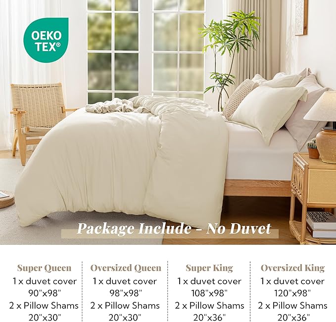 MILDLY Super Soft Duvet Cover - 100% Washed Microfiber Beige Comforter Cover Set 3 Pieces with Zipper Closure & Corner Ties (No Comforter)