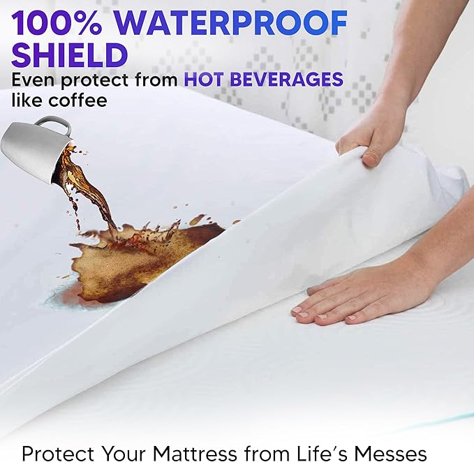 Mattress Encasement Queen (12-16) Inches Deep | Heavy Duty Hotel Grade 100% Waterproof, Breathable, Noiseless, Hypoallergenic 6-Sided 360° Premium Zippered Six-Sided Cover (Machine Washable)