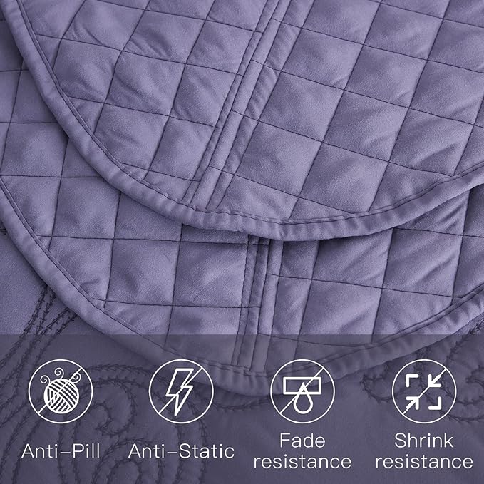 CHIXIN Bedspread Coverlet Set Queen Size - Lightweight Bedding Cover - Beautiful Stitching - 5 Piece Reversible Bedspread - Luxury Damask Paisley Pattern (Queen, Lavender)