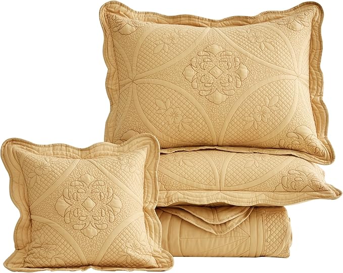 Oversized Bedspread - King Size Bedding Cover - Modern & Contemporary Coverlet Set, Real Stitching, Reversible, Lightweight, 5 Piece, Honey Gold