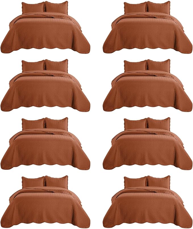 IR Imperial Rooms 8 Pack California King Quilt Bedding Set (118"x106") - Bulk Wholesale for Hotels, Guest Bedroom & Airbnbs - Lightweight Microfiber Reversible Embossed Quilts Bedspread (Rust)