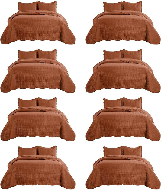 IR Imperial Rooms 8 Pack California King Quilt Bedding Set (118"x106") - Bulk Wholesale for Hotels, Guest Bedroom & Airbnbs - Lightweight Microfiber Reversible Embossed Quilts Bedspread (Rust)