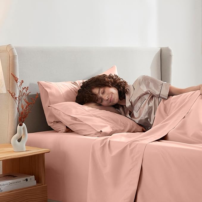 Nestl Queen Sheet Set - Luxury 1800 Ultra-Soft Microfiber Bed Sheets - Double Brushed - Deep Pockets - Easy Fit - 4 Piece Set - Bedding Sheets & Pillowcases (Queen, Peach)