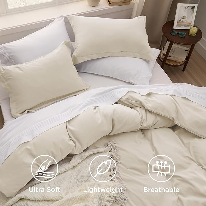 Bedsure Oat Milk California King Duvet Cover - Prewashed Cotton-Like Polyester Extra Soft Bedding Set, Includes 1 Cal King Duvet Cover 104x98 Inches with Zipper Closure & 2 Pillow Shams, No Comforter