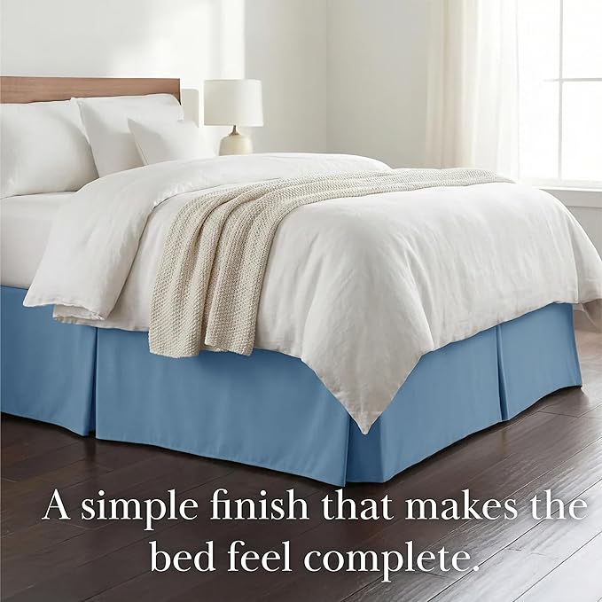 Southshore Fine Living, Inc. Queen Size Bed Skirt, 14-Inch Drop Pleated Bed Skirt for Queen Mattress, Dust Ruffle for Queen Size Bed, Coronet Blue