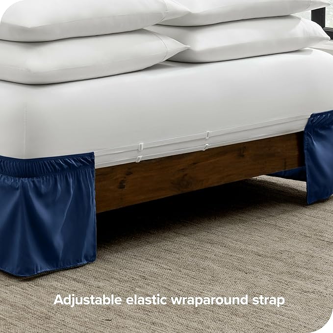 Bare Home Wrap Around Bed Skirt - for Twin Size Beds with 15 inch Tailored Drop - Easy Fit Elastic Strap - Adjustable and Ruffled Style - Wrinkle, Fade, and Stain Free (Twin, Dark Blue)