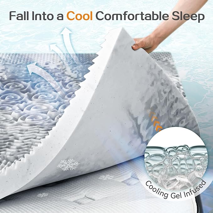 SINWEEK 1.5 Inch Mattress Topper 5-Zone Memory Foam Mattress Topper Pressure Relieve Soft Mattress Pad, CertiPUR-US Certified, King Size, Gray
