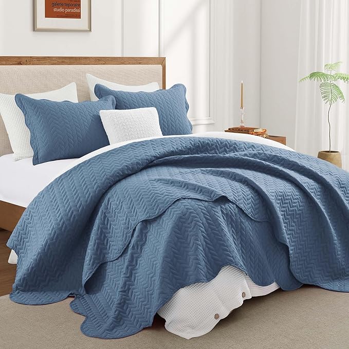 IR Imperial Rooms Twin Quilt Bedding Set (68” x 86”) - Bulk Pack of 10 Wholesale for Hotels, Guest Bedroom & Airbnbs - Lightweight Microfiber Reversible Embossed Quilts Bedspreads (Light Blue)