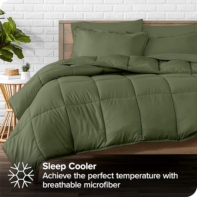 Bare Home Bed-in-A-Bag 7 Piece Comforter & Sheet Set - Full - Goose Down Alternative - Ultra-Soft 1800 Premium - Bedding Set (Full, Cypress/Cypress)