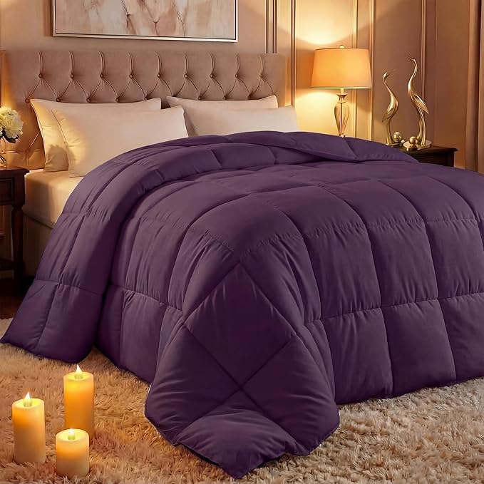 Utopia Bedding Comforter Duvet Insert, Quilted Comforter with Corner Tabs, Box Stitched Down Alternative Comforters Queen Size (Plum)
