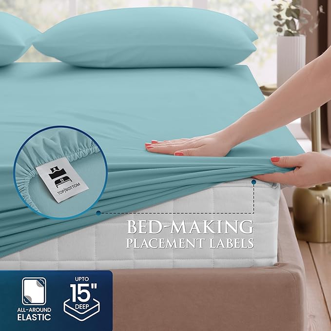 Utopia Bedding King Size 4 Piece Sheet Set - Brushed Microfiber - Soft Bed Sheets for King Size Bed - Includes 1 Fitted, 1 Flat, & 2 Pillow Cases - Deep Pocket (Spa Blue)