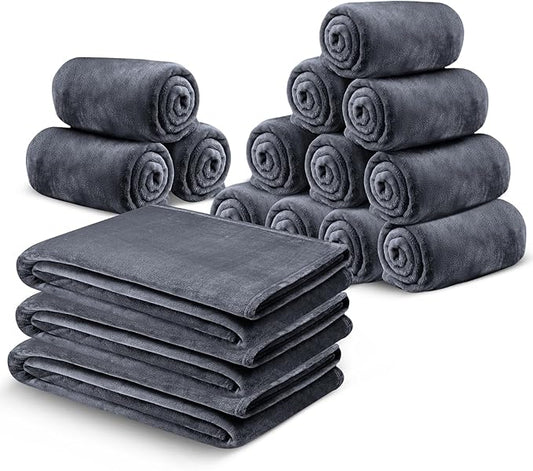 MOONLIGHT20015 Fleece Blanket 16 Pack - Super Soft Fuzzy Grey Throw Blanket for Couch and Sofa - Lightweight Luxury 400 GSM Microfiber Fluffy Bed Blankets and Throws, 50 x 60 Inches (Throw/Travel)