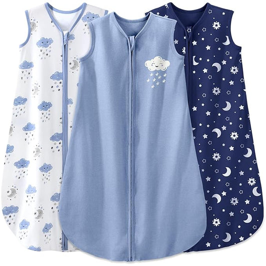 Yoofoss Baby Sleep Sack 12-18 Months Baby Wearable Blanket 100% Organic Cotton 2-Way Zipper TOG 0.5 Toddler Sleeping Sack 3 Pack, Lightweight Sleep Sacks for Babies
