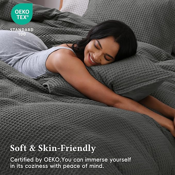 David's Home Waffle Weave Duvet Cover Set Twin Size,Soft Breathable 2pcs Comforter Cover Set with 1 Pillowcase,Textured Home Decor Bedding Set Cozy for All Seasons,Grey 68"×90",No Comforter
