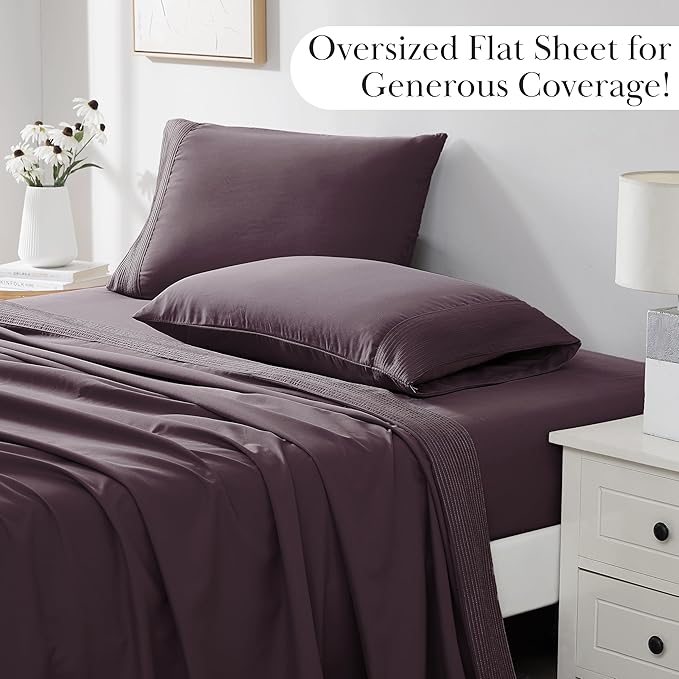 Southshore Fine Living, Inc. Split King Bed Sheets 5-Piece Set | 21" Extra Deep Pocket with 2 Pillowcases | Hotel Luxury Quality | Easy Care, Shrinkage Free Bedsheet | Microfiber Bedsheets | Purple