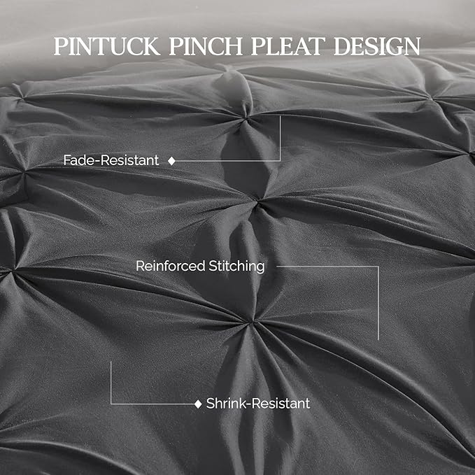 Andency Dark Grey Pinch Pleat Comforter Full(79x90Inch), 3 Pieces(1 Down Alternative Comforter and 2 Pillowcases) Grey Bed Set Microfiber Pintuck Bedding Set