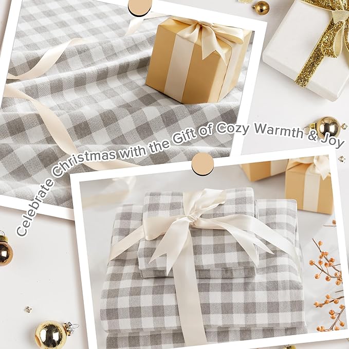 Sleep Philosophy True North 100% Cotton Flannel Sheets Twin XL, Cozy Flannel Sheet Set Brushed for Extra Softness, Heavyweight Novelty Print Warm Flannel Bedding Set, Gray Herringbone Check 3 Piece