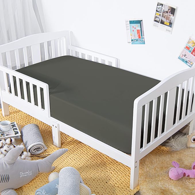 NTBAY 100% Brushed Microfiber Fitted Crib Sheet, Super Soft and Cozy 28x52 Crib Sheet for Standard Crib and Toddler Mattresses, Boys, Girls, Unisex, Dark Grey, 28x52 Inches