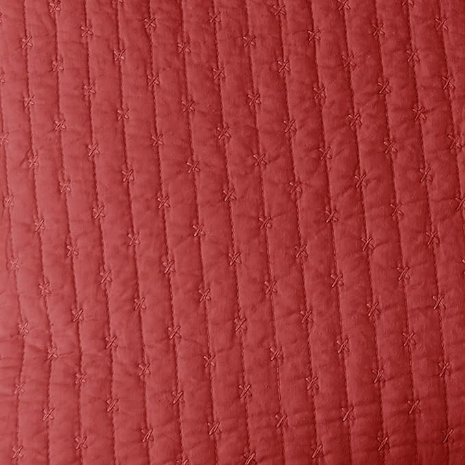 Levtex Home Cross Stitch Reversible Full/Queen Quilt Set (88x92in) with 2 Pillow Shams (26x20in) - Stitch Texture - Chile Red - Cotton Full/Queen Size Quilt Bedding Set - Lightweight, Soft, Pre-Washed