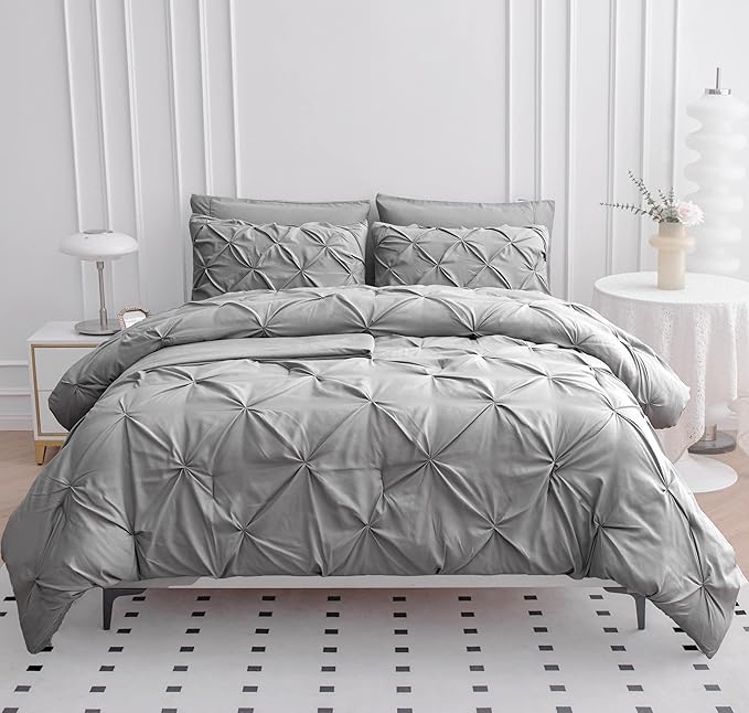 Full Size Bed Sheets Comforter Sets - Bed in a Bag Full Size Bedding Set 7-Piece - Premium Quality Pintuck Stitching - Comforter with Sheets, Pillowcases & Shams - Comfort for Everyday Sleep – Silver | Premium pintuck, Soft breathable, Light comfort, E...