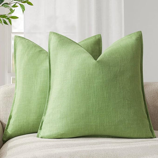 Foindtower Pack of 2, Decorative Linen Soild Throw Pillow Covers Soft Accent Euro Cushion Case Boho Farmhouse Pillowcase for Chair Couch Sofa Bedroom Living Room Home Decor 26 x 26 Inch Lime Green