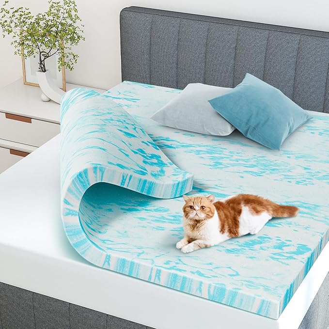 NEWBULIG Mattress Toppers Memory Foam, 4 Inch Thick Bed Topper Pad Cooling Gel Infused Soft Comfy Padding Breathable for Sleeper Sofa Couch RV Camper, CertiPUR-US Certified