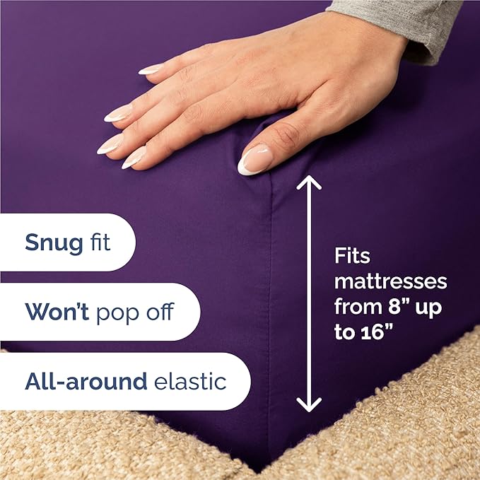 Split King 7 Piece Sheet Set - Comfy Breathable & Cooling - Ultra-Soft Hotel Luxury Bedding Set w/ 8-16 Inch Deep Pockets - 1 Flat & 2 Fitted Sheet & 4 Pillowcases - Wrinkle Free & Easy Care - Purple