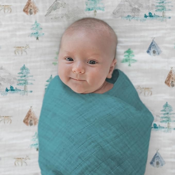 SwaddleDesigns Cotton Muslin Swaddle Blankets for Babies, Set of 4, Neutral Receiving Blankets for Newborn, Baby Registry & Gift, 46x46 inches, Wind & River