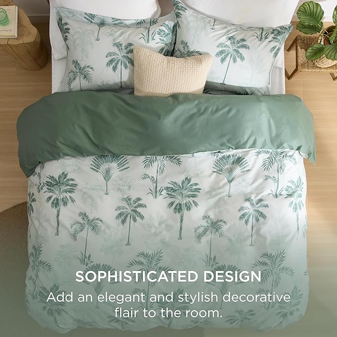 Bedsure Duvet Cover King Size - 100% Cotton Reversible Floral King Duvet Cover Set with Zipper Closure, 3 Pieces Soft & Breathable Green Milieu Bedding Set with 2 Pillow Shams 20"x36"