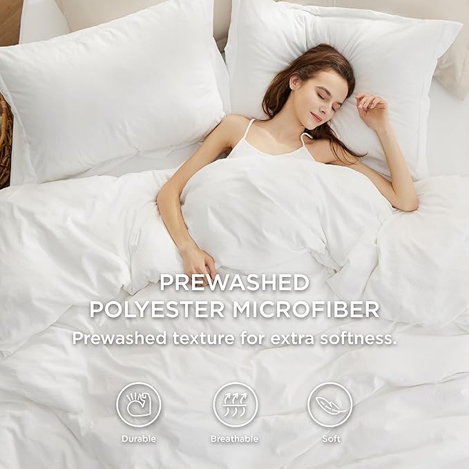 Bedsure Duvet Cover Full Size with Fitted Sheet - 4 Pieces Prewashed Polyester Extra Soft Bedding Set, Includes 1 Duvet Cover 80x90 Inches with Zipper Closure, 2 Pillow Shams, 1 Fitted Sheet, White