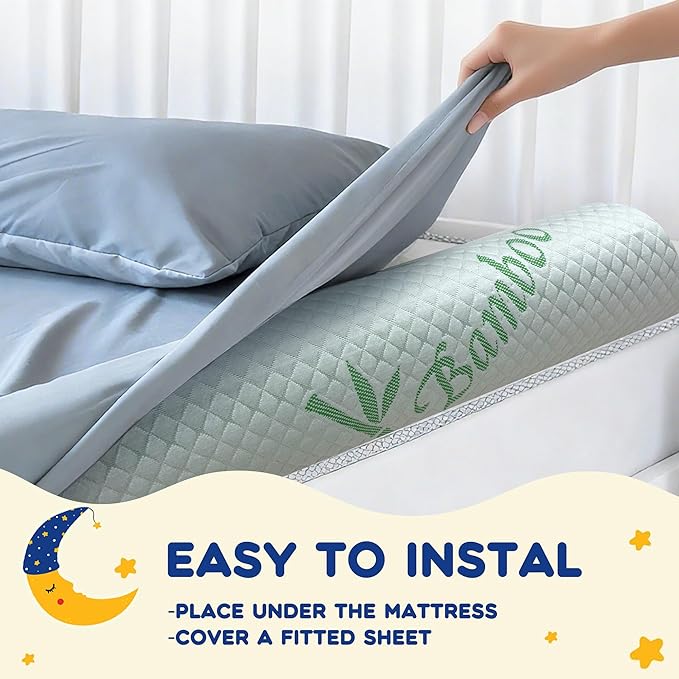 Waterproof Baby Bed Bumper for Toddler with Adjustable Band, Soft Kid Foam Bed Rail for Rental, Vacational, Full, Queen, Twin, King Size Bed, Green, 2 Pack