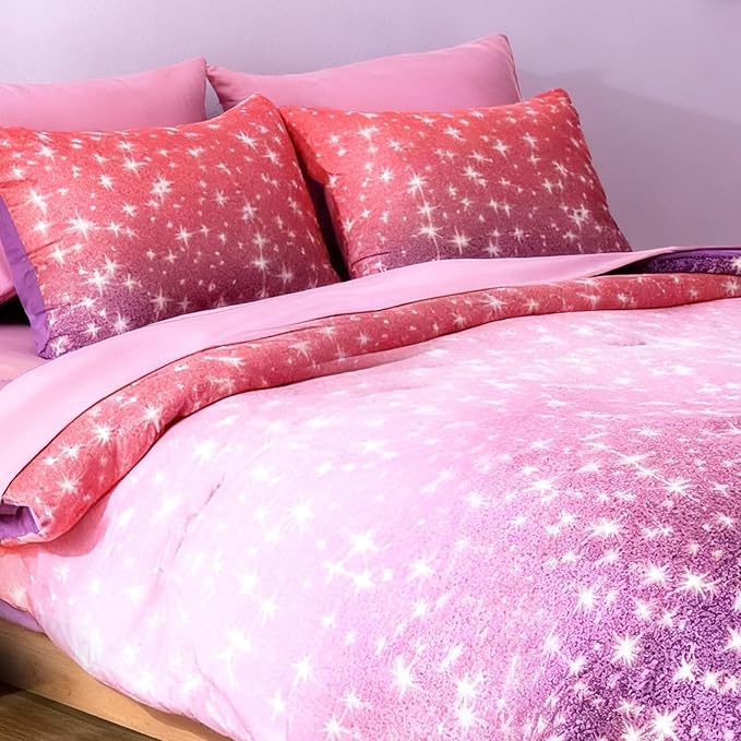 Twin Comforter Set for Girls, Kids - 5 Pieces Purple Galaxy Patterns Twin Bedding Sets for Girls Boys Teen, Soft Cozy Bed in A Bag with Sheets