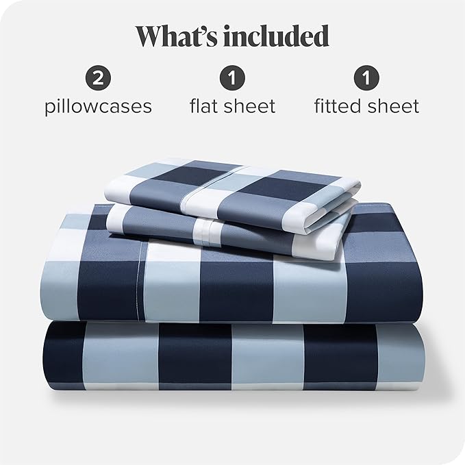 Bare Home Full Sheet Set - Luxury 1800 Ultra-Soft Microfiber Double Brushed - Deep Pockets - Easy Fit - 4 Piece Set - Bedding Sheets & Pillowcases (Full, Gingham Blue)