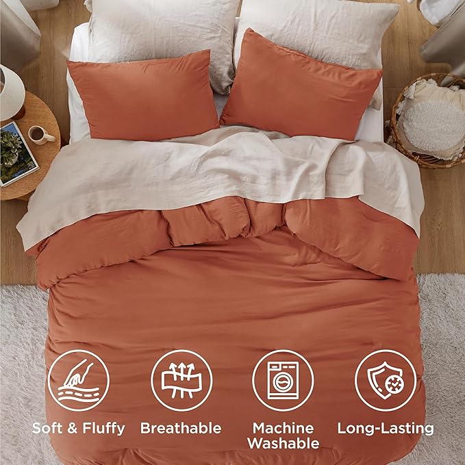 Bedsure King Comforter Set, Orange Soft Prewashed Bedding for All Seasons, 3 Pieces GentleSoft™ Bed Set, 1 Lightweight Comforter (104"x90") and 2 Pillowcases (20"x36")