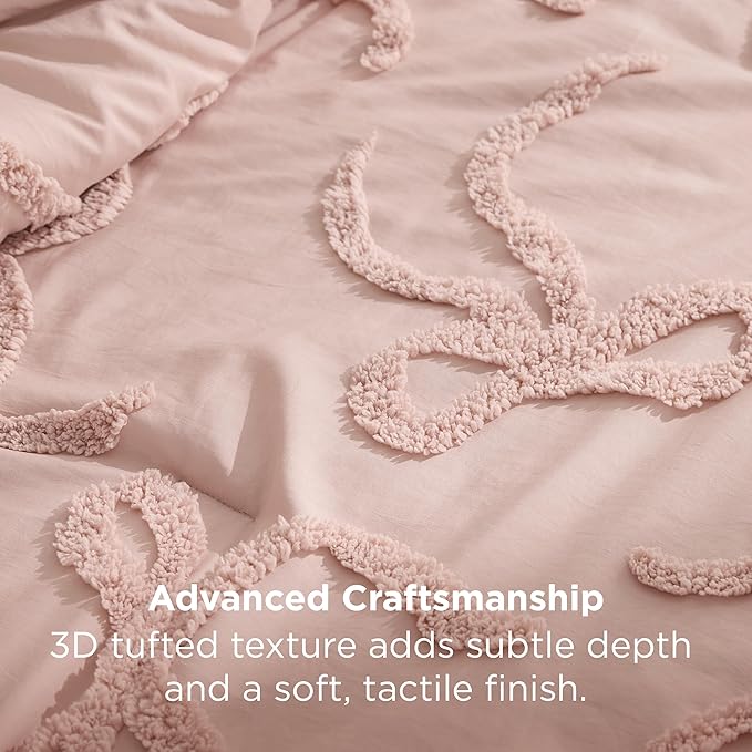 Bedsure Tufted Rose Pink King Comforter Set, GentleSoft™ 3 Pieces Bow Cute Bedding Pink Room Decor, Gifts for Girls Teens Women, All Seasons, 1 Bed Comforter, 2 Pillow Shams, 104x90 Inches