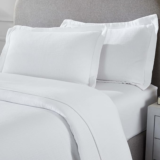 Superior 3 Piece Cotton Reversible Bedspread and Sham Set, Home Bed Decor, Decorative Bed Spread, 2 Pillow Shams, Medium Weight, Matelasse Coverlet Bedding, Valencia Collection, California King, White