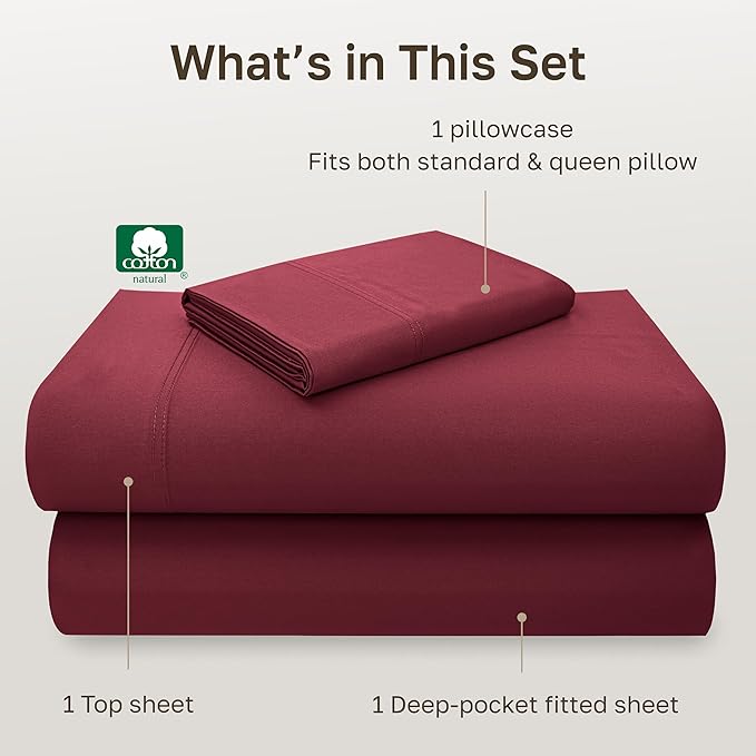 California Design Den 100% Cotton Twin Sheets Set - Luxury 600 Thread Count, Sateen Weave, Cooling Deep Pocket Sheets Twin Size Bed Set, Hotel Quality Silky Sheets - Brick Red