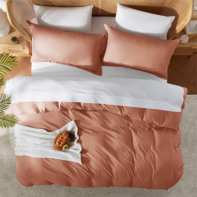 Nestl King Duvet Cover Set with Comforter Insert - Rust 4 Piece 104x90 Duvet Cover & 2 Pillow Shams with White Quilted Down Alternative Comforter, Ultra Soft, All Season