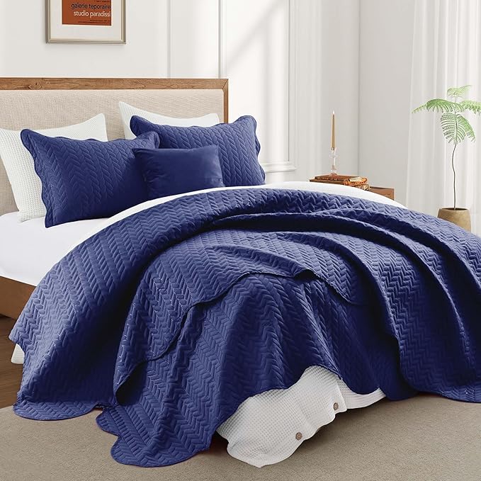 IR Imperial Rooms Twin Quilt Bedding Set Size (68” x 86”) + 1 Pillow Shams (20” x 26” + 2”) - 2 Pcs All Season Lightweight Reversible Microfiber Coverlet Embossed Quilt Bedspread (Navy)
